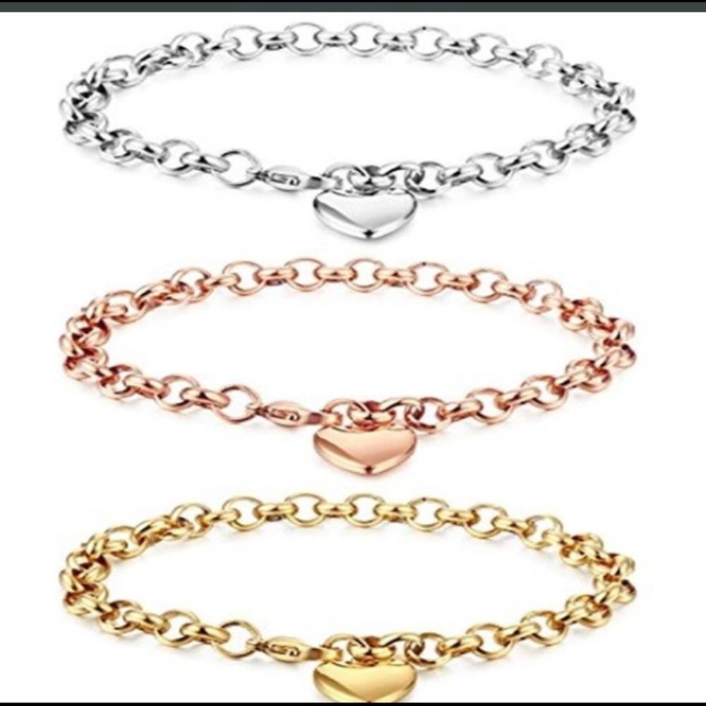 Stainless Steel Chain Link Heart Charm Bracelet